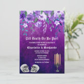 Paarse Floral Skull Halloween Wedding Kaart (Staand voorkant)