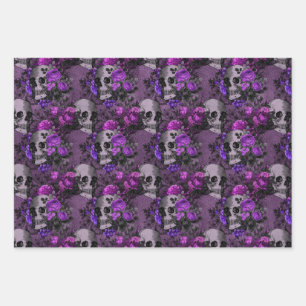 Paarse Floral Skulls Inpakpapier Vel