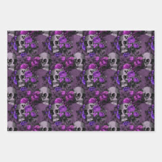 Paarse Floral Skulls Inpakpapier Vel