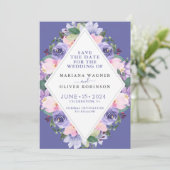 Paarse Floral sla de datum op Kaart (Staand voorkant)