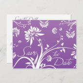 Paarse Floral sparen de Briefkaarten van de Datum (Voorkant / Achterkant)