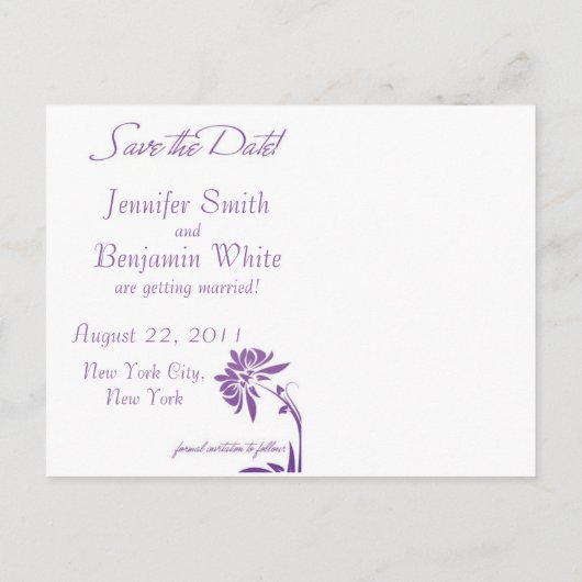 Paarse Floral sparen de Briefkaarten van de Datum (Achterkant)