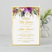 Paarse Floral Sparking Amethyst Quinceanera Folie Uitnodiging (Staand Voorkant)