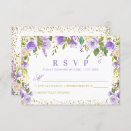 Paarse Floral Sparkle Gold Glitter RSVP Kaartje