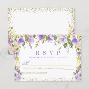 Paarse Floral Sparkle Gold Glitter RSVP Kaartje