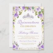 Paarse Floral Sparkle Quinceanera 15e verjaardag Kaart (Voorkant)