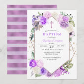 Paarse Floral Spring Baptism Kaart (Voorkant / Achterkant)