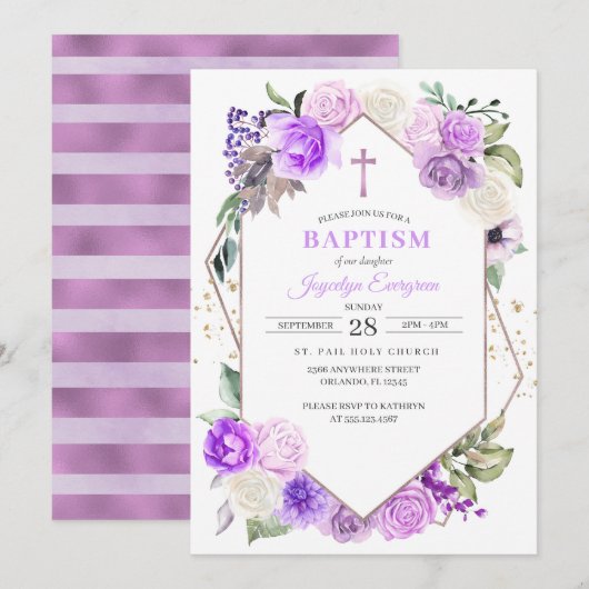 Paarse Floral Spring Baptism Kaart (Voorkant / Achterkant)