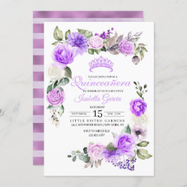 Paarse Floral Spring Quinceanera Birthday Invitati Kaart
