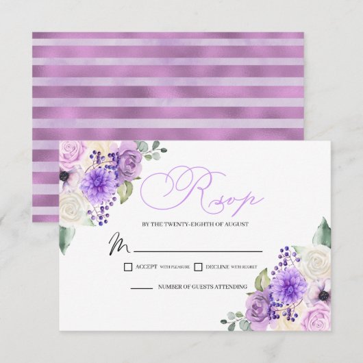 Paarse Floral Spring Wedding RSVP Enclosure Card (Voorkant / Achterkant)
