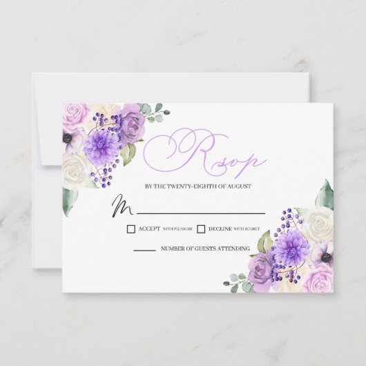 Paarse Floral Spring Wedding RSVP Enclosure Card Kaartje (Voorkant)