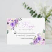 Paarse Floral Spring Wedding RSVP Enclosure Card Kaartje (Staand voorkant)