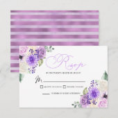 Paarse Floral Spring Wedding RSVP Enclosure Card Kaartje (Voorkant / Achterkant)
