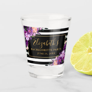 Paarse Floral Striped Bachelorette Party Gold Shot Glas