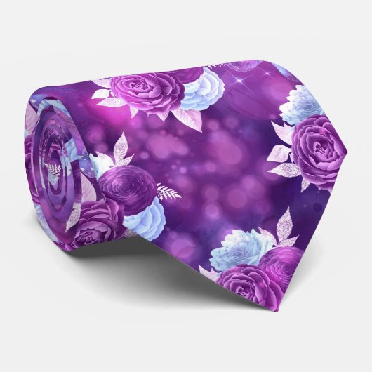 Paarse Floral Stropdas (Opgerold)