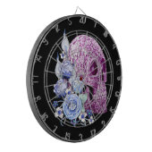 Paarse Floral Sugar Skull Blue Flowers Dartbord (Voorkant Links)
