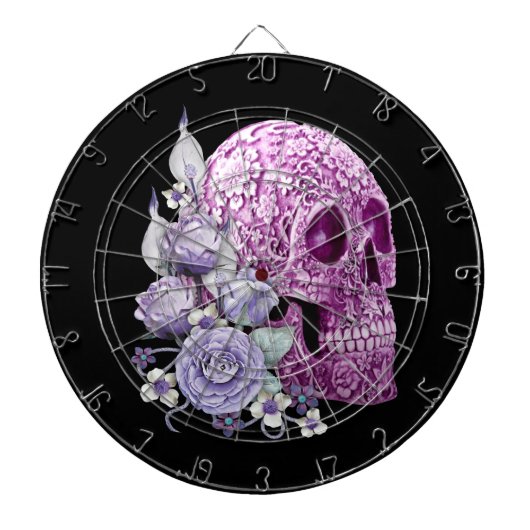 Paarse Floral Sugar Skull Purple Flowers Dartbord (Voorkant)
