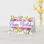 Paarse Floral Summer Happy Birthday Kaart (Gele Bloem)