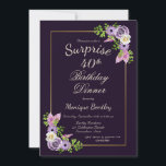 Paarse Floral Surprise 40th Birthday Kaart<br><div class="desc">Een paarse en lavendere florale verrassing 40e verjaardag op uitnodiging van een feestje met roze en paarse veren en delicate groene fernebladeren.</div>