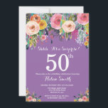 Paarse Floral Surprise 50th Birthday Invitation Kaart<br><div class="desc">Paarse Floral Surprise 50th Birthday Invitation for Women. Waterverf Floral Flower. Paarse Lila Lavender Violet Background Roze, geel, Oranje, Paars ventilator. Volwassen verjaardag. 13e 15e 16e 18e 21e 30e 40e 50e 60e 70e 90e 100e, Alle leeftijden. Voor verdere aanpassing, te klikken gelieve de knoop "van de Aanpassing het"en ons ontwerphulpmiddel...</div>