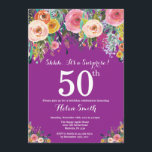 Paarse Floral Surprise 50th Birthday Invitation Kaart<br><div class="desc">Paarse Floral Surprise 50th Birthday Invitation for Women. Waterverf Floral Flower. Paarse Lila Lavender Violet Background Roze, geel, Oranje, Paars ventilator. Volwassen verjaardag. 13e 15e 16e 18e 21e 30e 40e 50e 60e 70e 90e 100e, Alle leeftijden. Voor verdere aanpassing, te klikken gelieve de knoop "van de Aanpassing het"en ons ontwerphulpmiddel...</div>