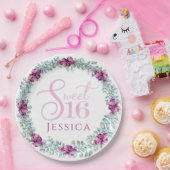 Paarse Floral Sweet 16 Papieren Bordje (Feest)