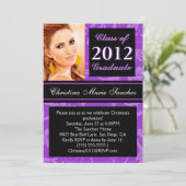 Paarse Floral Swirl 2012 Afstuderen Invite Kaart (Staand voorkant)