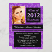 Paarse Floral Swirl 2012 Afstuderen Invite Kaart (Voorkant / Achterkant)