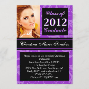 Paarse Floral Swirl 2012 Afstuderen Invite Kaart