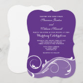 Paarse Floral Swirl Bracket Wedding Invitae Kaart (Voorkant / Achterkant)