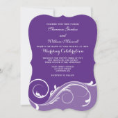 Paarse Floral Swirl Bracket Wedding Invitae Kaart (Voorkant)