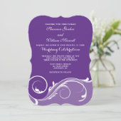 Paarse Floral Swirl Bracket Wedding Invitae Kaart (Staand voorkant)