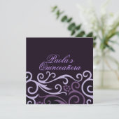 Paarse Floral Swirl Quinceañera Uitnodiging (Staand voorkant)