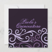 Paarse Floral Swirl Quinceañera Uitnodiging (Voorkant)