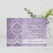 Paarse  Floral Swirl Wedding Invitation Kaart (Staand voorkant)