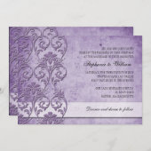 Paarse  Floral Swirl Wedding Invitation Kaart (Voorkant / Achterkant)