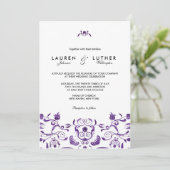 Paarse Floral Swirl Wedding of Bridal Invites 3455 Kaart (Staand voorkant)