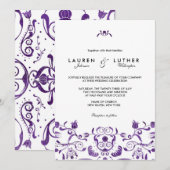 Paarse Floral Swirl Wedding of Bridal Invites 3455 Kaart (Voorkant / Achterkant)