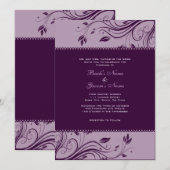 Paarse Floral Swirls Weddenschap Kaart (Voorkant / Achterkant)