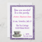 Paarse Floral Tea Party Kaart (Voorkant)