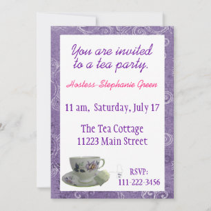 Paarse Floral Tea Party Kaart