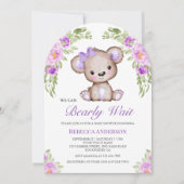 Paarse Floral Teddy Bear Arch Baby shower Kaart (Voorkant)
