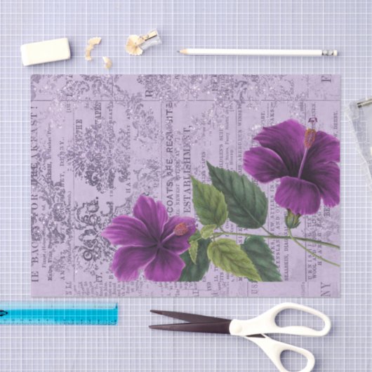  Paarse Floral Tissuepapier (Craft)
