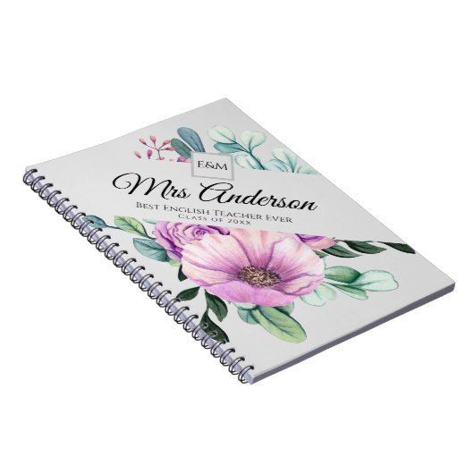 Paarse Floral-Trekker Cadeautje - Benaming class J Notitieboek (Rechterzijde)