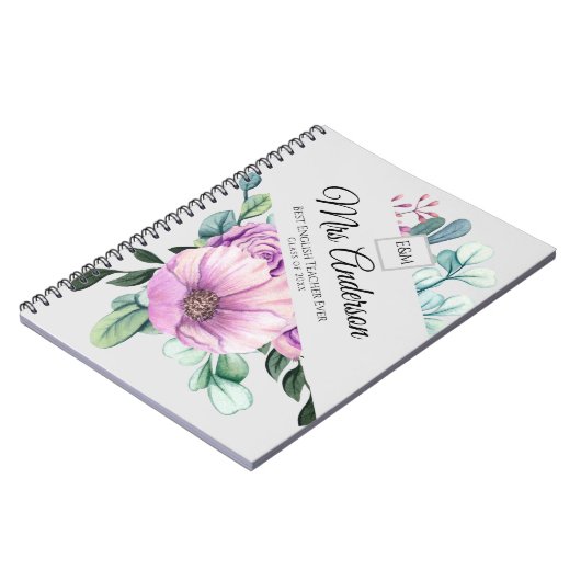 Paarse Floral-Trekker Cadeautje - Benaming class J Notitieboek (Linkerzijde)