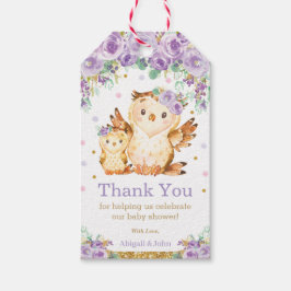 Paarse Floral Uil Baby shower Meisje Dank u Cadeaulabel