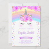 Paarse Floral Unicorn Birthday Kaart (Voorkant)