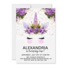 Paarse Floral Unicorn Princess Birthday