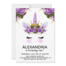 Paarse Floral Unicorn Princess Birthday