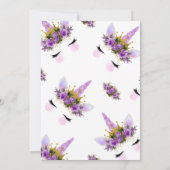 Paarse Floral Unicorn Princess Birthday Kaart (Achterkant)